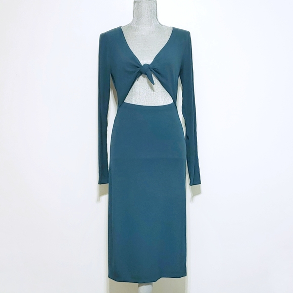 NEW Intermix Teal Leonie Tie Front Ribbed Dress - Picture 2 of 6